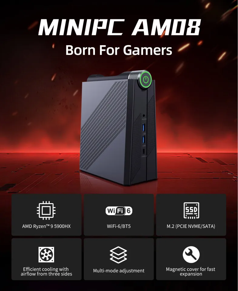 KAMRUI Ryzen Mini PC Gaming,32GB DDR5 Dual Channel 512GB SSD Mini