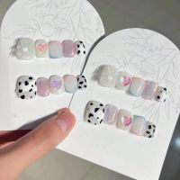 【HANDMADE】Artificial Nail Phototpy Nails Aurora Love Cow Manicure Wearable Hot-Selling Finished Products Nail Patches Detachable Environmental protection