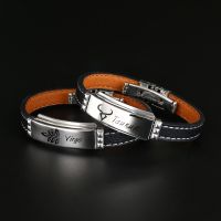 12 Constellation Stainless Steel Leather Couple Bracelet 2021 Fashion 12 Zodiac Casual Personality Punk Bracelet Accessories