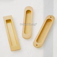 High Quality 4PCS European Pure Brass Recessed Sliding Door Handles Invisible Hidden Cupboard Wardrobe Cabinet Door Handles Door Hardware