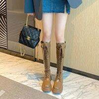 [COD] Thick-soled boots womens lace-up high-heeled muffin bottom soft leather new autumn high knight