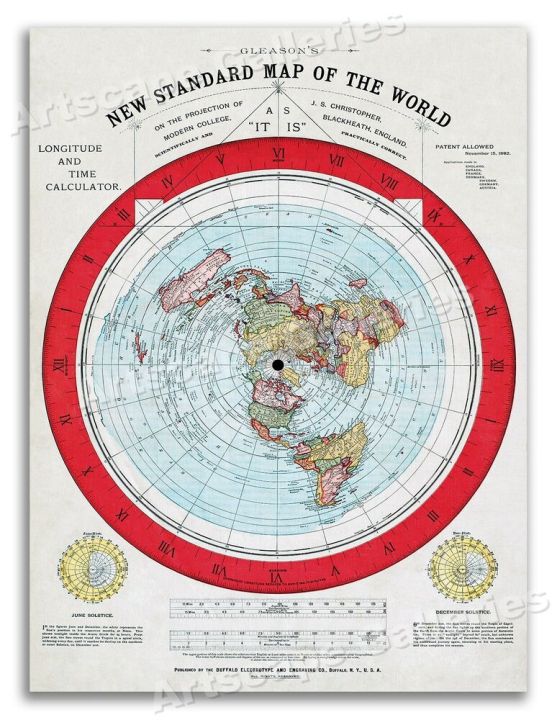 New Standard Map The World Alexander Gleason 1892 Flat Earth Map Globe 