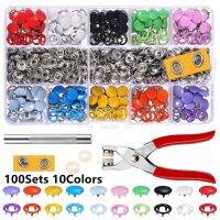 100 ชุด 10 สี Snap Fasteners ชุด Metal Hollow และ Solid Five Claw Buckle Set with Hand Pressure Pliers Tool