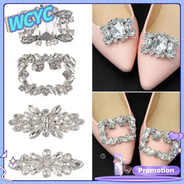 Heel Rhinestone Shoe Decorations Clip Shiny Clips Charm Buckle Square Clamp