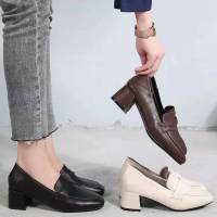 ร้อน, ร้อน★ZAZA Retro High Heel Shoes Korean Fashion Women Shoes Black Office Work Shoes for Lady 2-wear Shoes