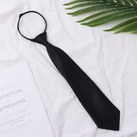 1PC Ties Student Retro Black Solid Silky Narrow Neck Tie Slim Smooth Women Zipper Necktie Casual Elegant All-match Trendy Unisex Ties