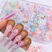 1กล่อง3D Aurora เล็บ Charms Multi-Shapes ผสมเรซิ่นน่ารักผีเสื้อหมี Bow Pearl Nail Charms อัญมณี DIY ตกแต่งเล็บ