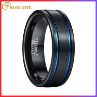 BONLAVIE Retro Round Blue Circle Groove Men Tungsten Carbide Rings Black High Polish Tungsten Ring Bijoux de Luxe AAA Quality