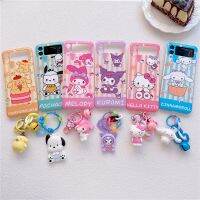 สร้อยข้อมือเคสโทรศัพท์การ์ตูน Sanrio สำหรับ Samsung Galaxy Z Flip 4 3 5นิ่มฝาครอบ IMD กันกระแทกสำหรับ Samsung Z Flip5กรอบ ZFlip5