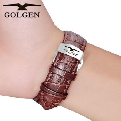 Guzun นาฬิกาหนัง GOLGEN สายสแตนเลสหัวเข็มขัดผีเสื้อผู้ชายและผู้หญิงอุปกรณ์เสริม cowhide สายนาฬิกา 20mm18