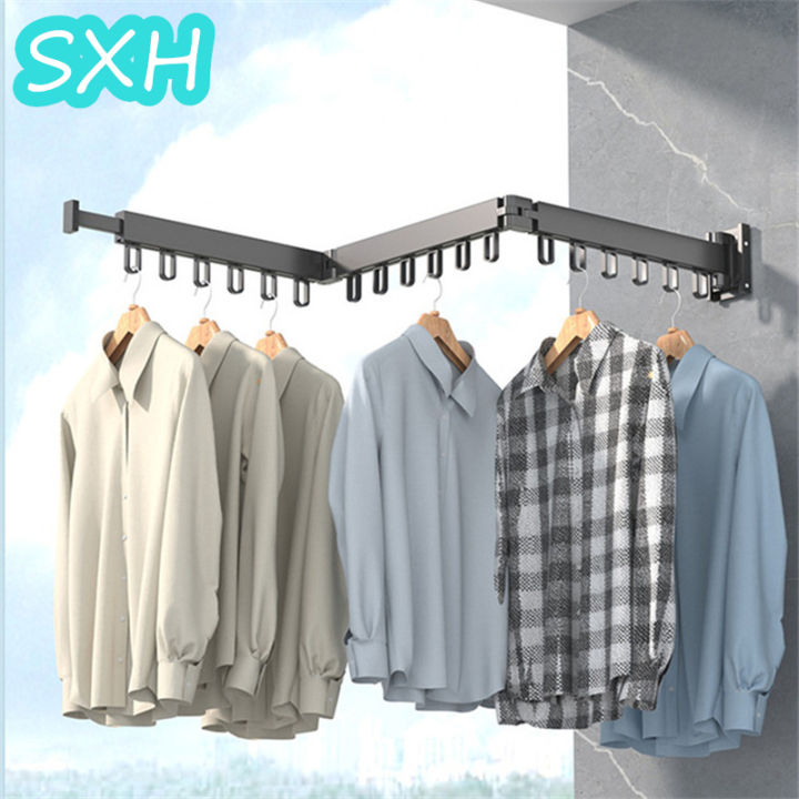 sxh-ชุดราวระเบียงที่แขวนเสื้อพับได้อะลูมินัมอัลลอยแบบมีรูแขวนเสื้อผ้าฟรีราวแขวนเสื้อผ้าในร่ม