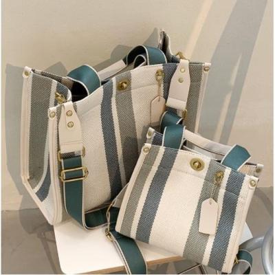 ¤☫⊙ New Retro Handbag Tote Bag Trend Canvas Stripe Shoulder Bag