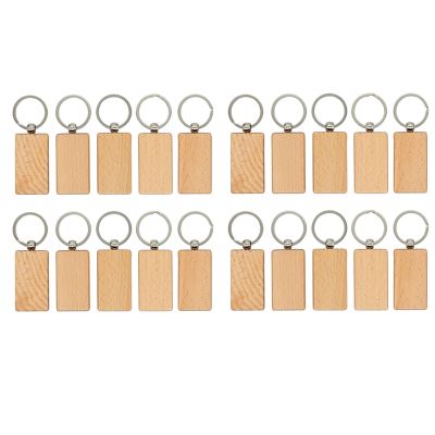 20 PCS Rectangle Blank Wooden Key Chain Wood Blanks (Width:1.22 Inch) for Keychains