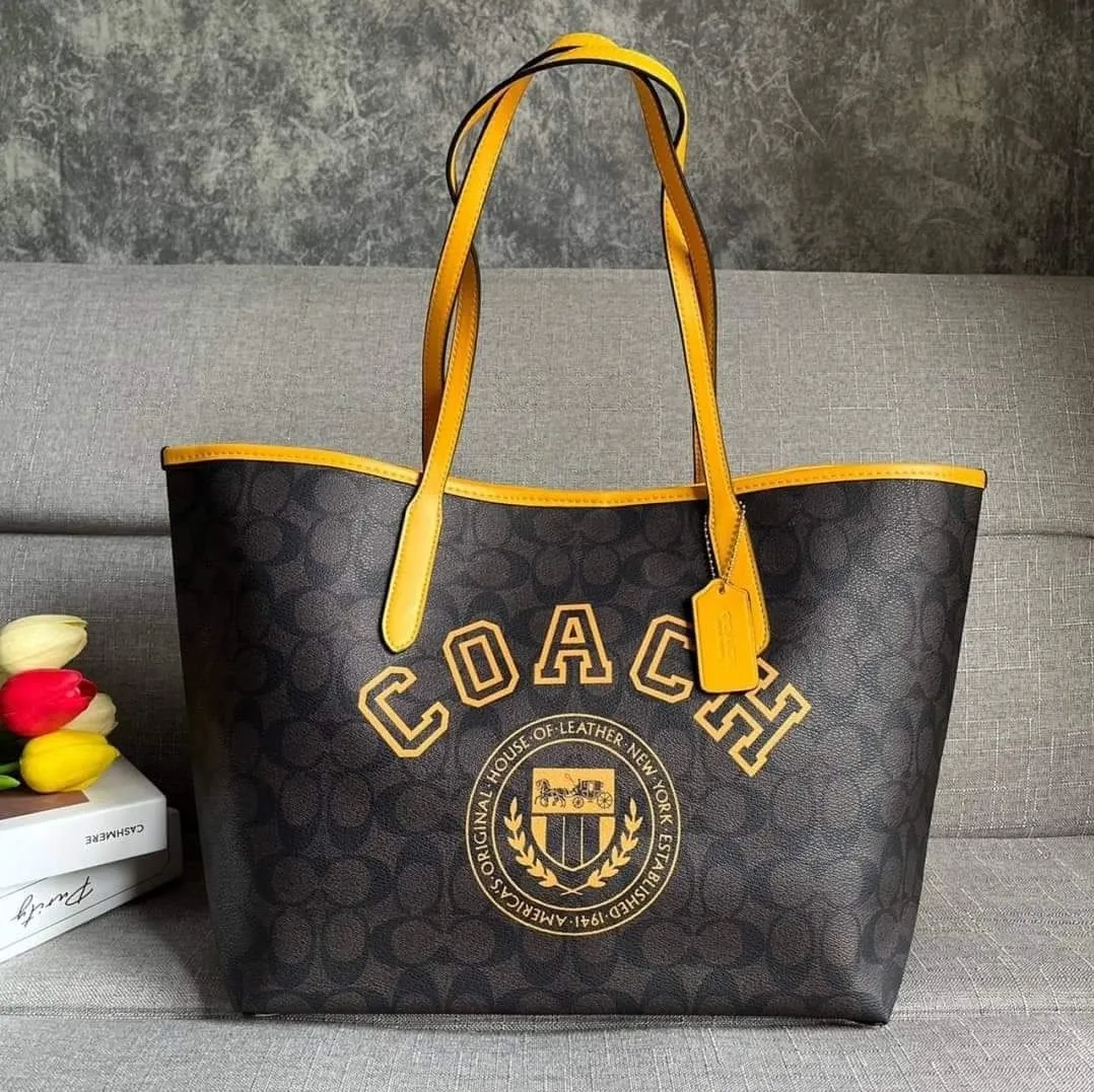 NWT Coach City Tote In Signature Canvas With Varsity Motif CB869
