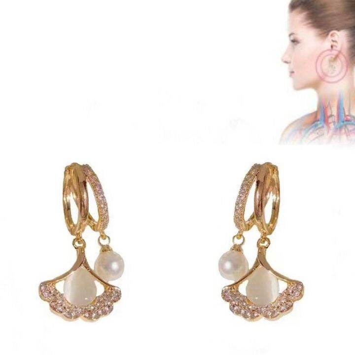 tempered-earrings-light-luxury-earrings-dangle-earrings-french-pearl-earrings-ginkgo-buckle-earrings