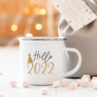 Hello 2022 Print Creative Retro Coffee Tea Enamel Cups New Year Party Win Mugs Drink Milk Mug Handle Drinkware Best Gifts