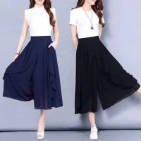 COD SDFERTGRTYTYUYU 【LIN】Summer chiffon drape wide leg trousers cropped trousers thin section high waist loose casual pants large size women’s trousers hakama