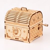 Wood Hand Crank Classical Music Box Pirate Treasure Storage Box 3D Wooden Jigsaw Puzzle Children 39;s Educational Toys Home Decor