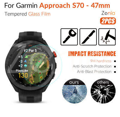 Zenia 2ชิ้นแบบเต็มหน้าจอฟิล์มกันรอยสำหรับ Garmin Approach S70 47mm HD 9H 2.5D อารมณ์แก้วป้องกันป้องกันการระเบิดอุปกรณ์เปลี่ยนฟิล์มป้องกันรอยขีดข่วน