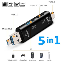 5 In 1 Multiftion Card Reader Type Cusbmicro Usbtfsd Memory Card Reader OTG Card Reader Adapter อุปกรณ์เสริมศัพท์มือถือ