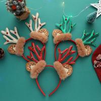 Christmas Red Green Pale Gold Anlter Hair Hoop Plush Deer Ears Headband Girls Xmas Gifts Happy New Year 2023 Party Decorations