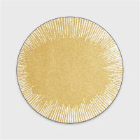 Light Yellow Round Area Carpet, White Geometric Lines, Bedroom Abstract Carpet, Childrens Room Washable Floor Mat