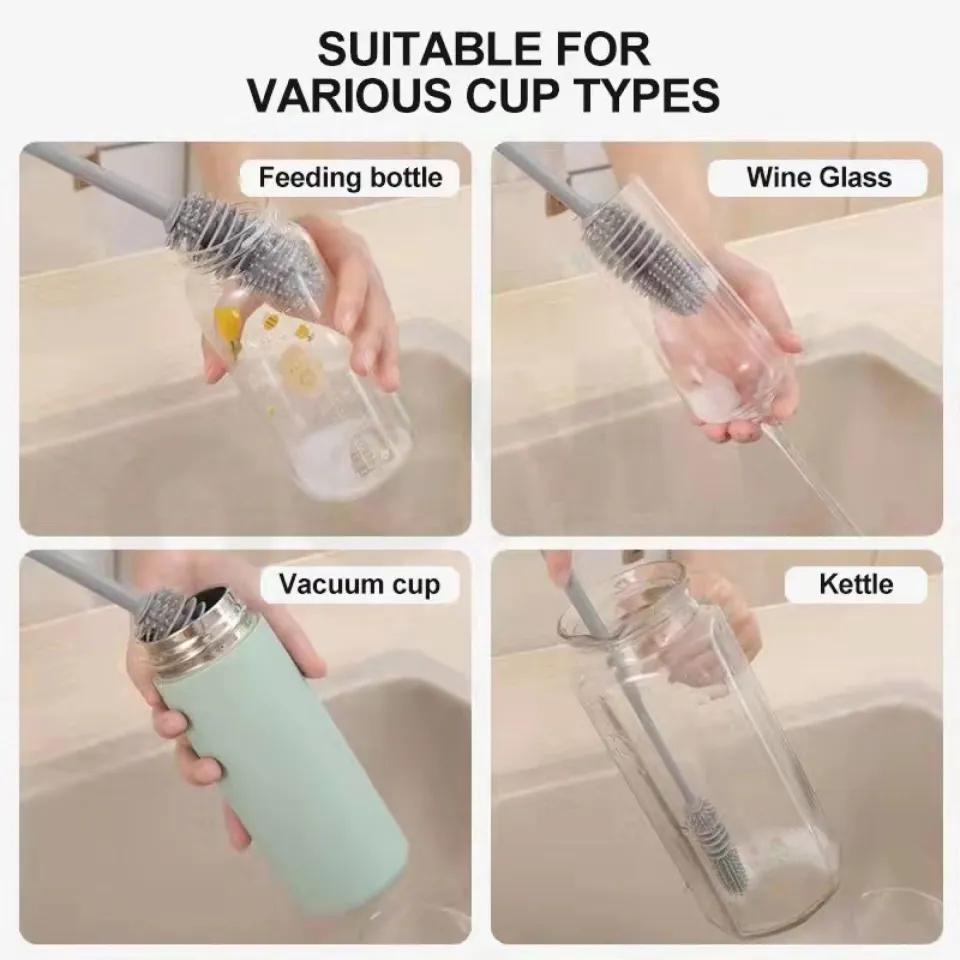 Silicone Cup Brush Cup Scrubber Glass Cleaner Kitchen Cleaning Tool Long  Handle Drink Wineglass Bottle Glass Cup Cleaning Brush