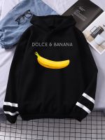 Dolce Banana เสื้อฮู้ดพิมพ์ลายสตรีทฮิปฮอปมีฮู้ดผู้หญิงเสื้อกีฬาแขนยาวทรงหลวมขนแกะอบอุ่น