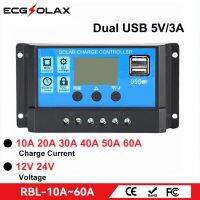 ECGSOLAX PWM Solar Charge Controller 10A 20A 30A 40A 50A 60A 12V/24V Battery Charger Solar Charge Regulator With Dual USB 5V/3A