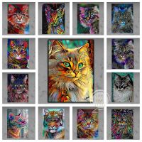 สัตว์ที่มีสีสันบทคัดย่อน่ารัก Graffiti Cat โปสเตอร์และภาพพิมพ์ Art ภาพวาดผ้าใบ Cuadros Pet Cat Wall Art ภาพตกแต่งบ้าน New