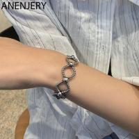 ANENJERY 925 Sterling Silver Braided Lines Cross Wrapped Hollow Bracelets Bangles For Women Vintage Hand Jewelry