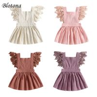 Blotona Toddler Girls Princess Dress Solid Color Lace Fly Sleeve Square Neck Sweet Dress Summer Casual Fashion Dress 0-4Years  by Hs2023