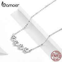 bamoer Dog and Cat Paw Silver Choker Necklace for Women 925 Sterling Silver Cat Pet Footprint Short Neckalces Accessories SCN346