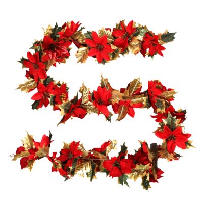 [Easybuy88] ดอกไม้คริสต์มาสสีแดง1.8เมตรพวงหรีดคริสต์มาสประดับพนมเปญใบไม้และหวาย