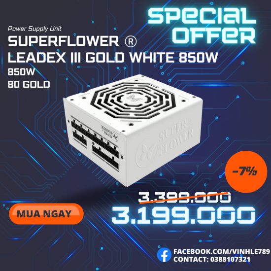 Nguồn máy tính super flower leadex iii gold white 850w - ảnh sản phẩm 1