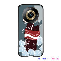 เคสสำหรับ Realme 11 Pro 5G Realme 11 Pro + 5G ลายเครื่องดื่มฤดูร้อนสุดสร้างสรรค์เคสแข็งกระจกนิรภัยมันวาวฝาหลังเคสใส่โทรศัพท์