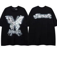 ROMECL West Coast butterfly ผีเสื้อสามมิติ oversize เก๋ฮาราจูกุ Wind High Street ผ้าฝ้ายชายและหญิงครึ่งแขนเสื้อยืด