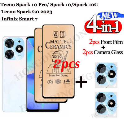 4IN1For Tecno Spark 10 Pro /Spark 10 /Spark 10C /Spark GO 2023 /Infinix Hot 30i / Hot 30/Hot 30 Play /Smart 7ชนิดเคลือบเพื่อความอ่อนโยนเคลือบกระจกกันความร้อนอย่างเต็มที่ + สติ๊กเกอร์สกีนหลังเลนส์กล้องถ่ายรูป