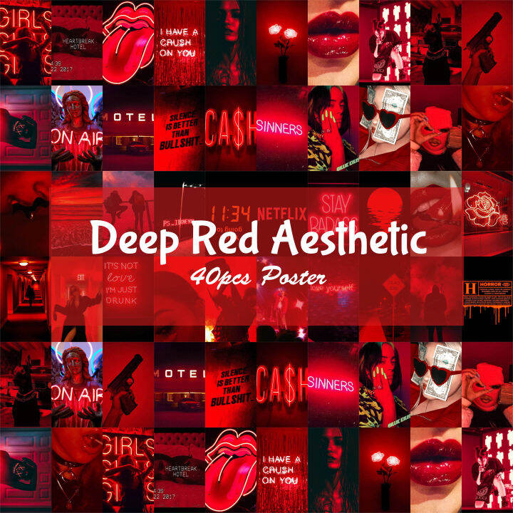 (8 Pcs) Poster Aesthetic Deep Red Ukuran A5 ,poster aesteti…