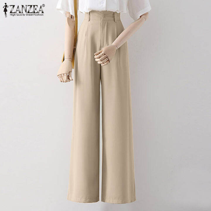 จัดส่งฟรี-fancystyle-zanzea-กางเกงจีบเอวสูงผู้หญิงสำหรับใส่ทำงานออฟฟิศกางเกงผู้ชายขาสามส่วนหรูหรา-4