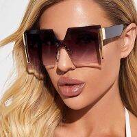 2023 Big Frame Oversize Sunglasses Women Brand Designer Rimless Square Shades Vintage Fashion Gradient Clear Sun Glasses