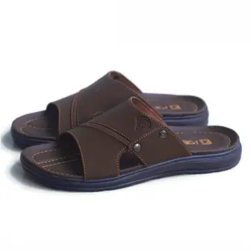 Mens leather look on sale slippers