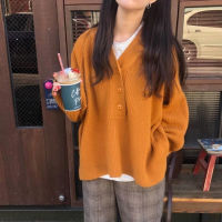 Simple Versatile Solid Color Loose Single-breasted Oversized PulloverCardigan Sweater V-neck Harajuku Korean Knitted Jacket