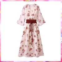 COD DSFERTGERRYYY New ladies dress sexy floral dress formal party dress Floral dress 2021 new Chinese style high waist small fresh loose retro belt first love chiffon long skirt Korean floral dress formal wear womens sexy dress casual womens clothing