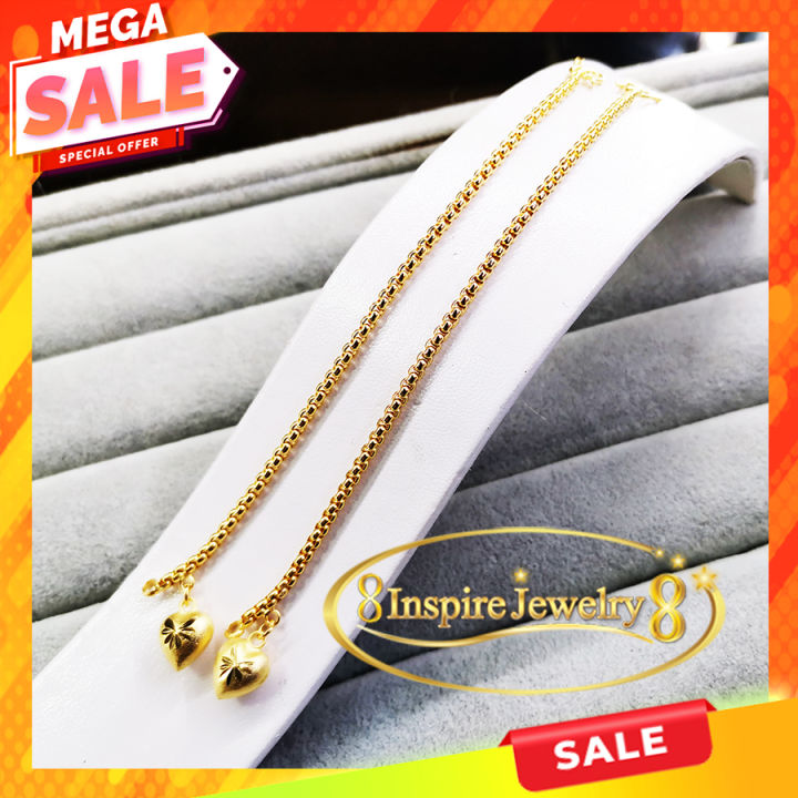 inspire-jewelry-สร้อยข้อมือเด็กลายบล็อค-ห้อยหัวใจตอกลาย-งานแบบร้านทอง-ขนาดเส้น-50-สตางค์-สองเส้นคู่-พร้อมแพ็คสวยงาม-ปราณีต