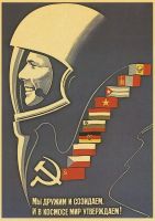 ❃✁ สไตล์เพิ่มเติมรัสเซีย Propaganda Space Race Art ฟิล์มพิมพ์ผ้าไหมโปสเตอร์ Home Wall Decor 24x36inch