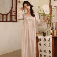 Ao Dai Sleepwear ผู้หญิงฤดูใบไม้ผลิฤดูร้อนน้ำแข็งผ้าไหมฝรั่งเศสเจ้าหญิงสไตล์หวานแขนยาวเหนือเข่าความรู้สึกสูงกระโปรงนอน