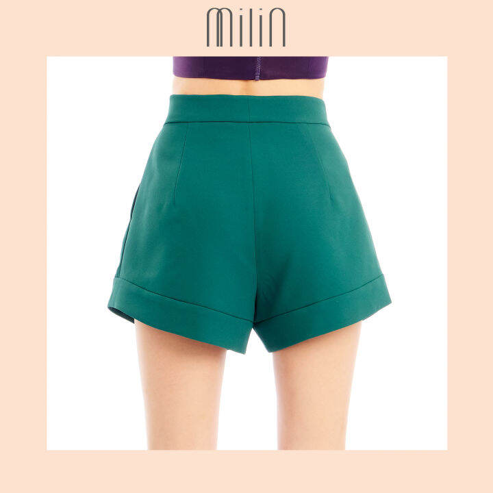 milin-high-waist-side-pockets-shorts-กางเกงขาสั้นพับขอบเอวสูง-eminent-shorts