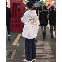 ผ้าฝ้าย 100 นม Huhu ศิลปะสไตล์นักเรียนเสื้อยืดฤดูใบไม้ผลิและฤดูใบไม้ร่วงเฉพาะแบรนด์ถนนสูง ins แจ็คเก็ตคลุมด้วยผ้าของผู้หญิง