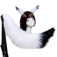 Adult Kids Fluffy Plush Pointed Cat Wolf Ears Hair Clips with Long Animal Tail Kit Halloween Dress Up Anime Cosplay Dropshipping